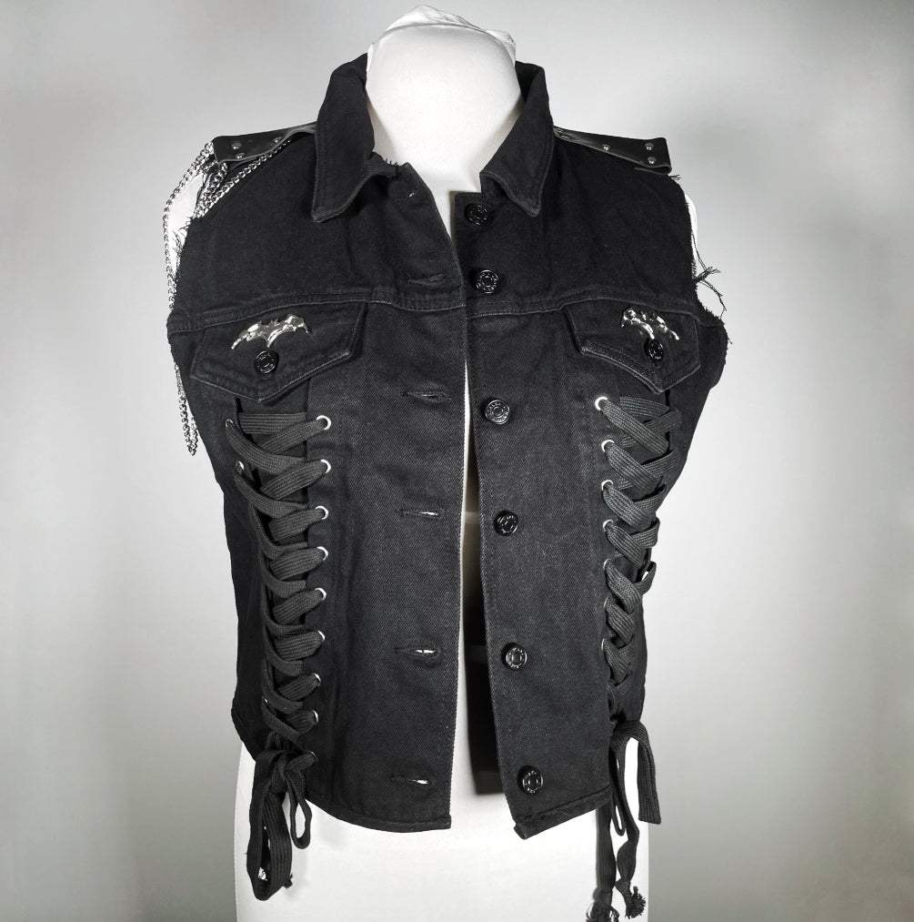 Black Denim Trad Goth Vest (or Jacket)