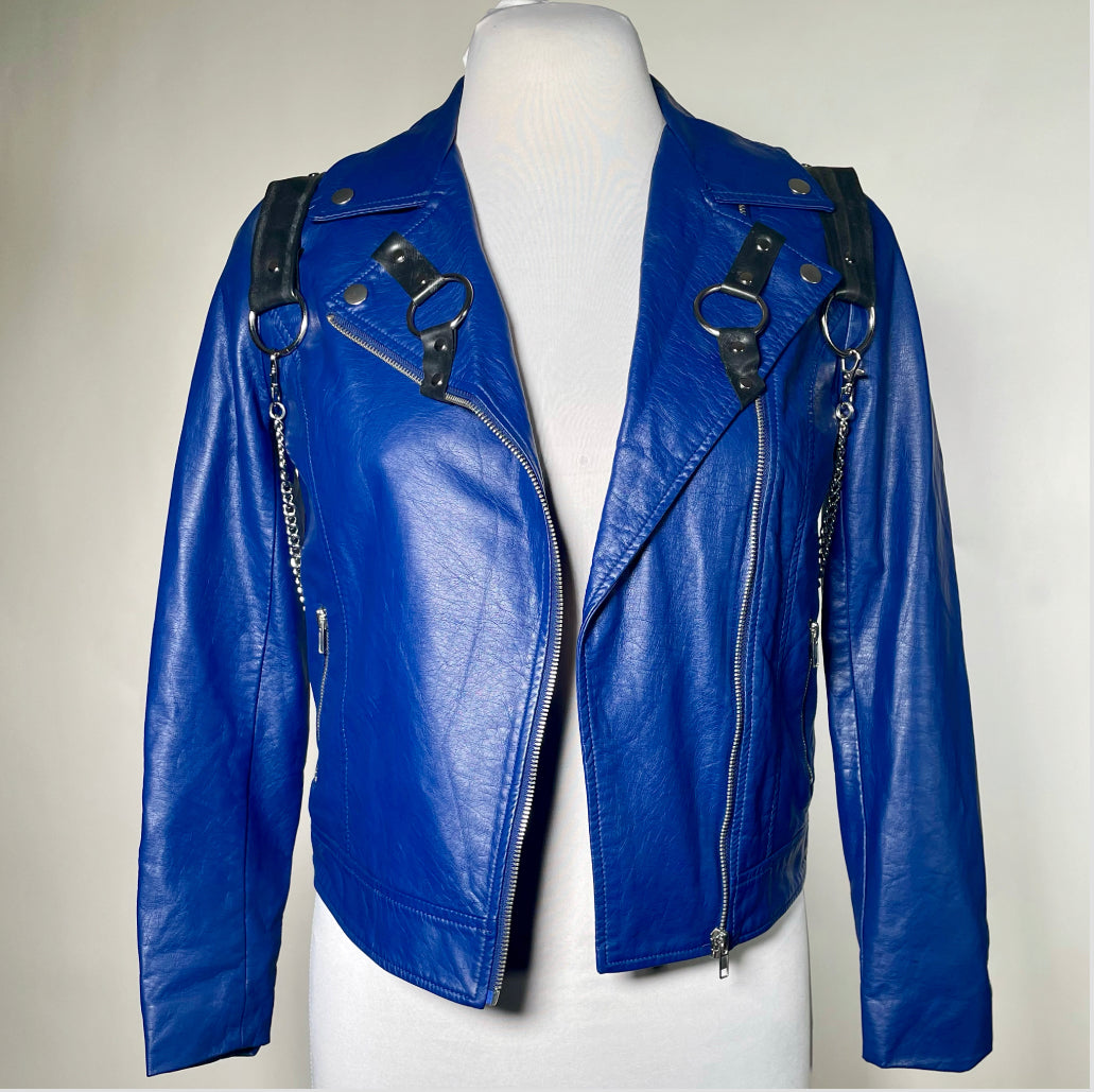 Royal Blue Moto Jacket with Rubber and Chain Harness
