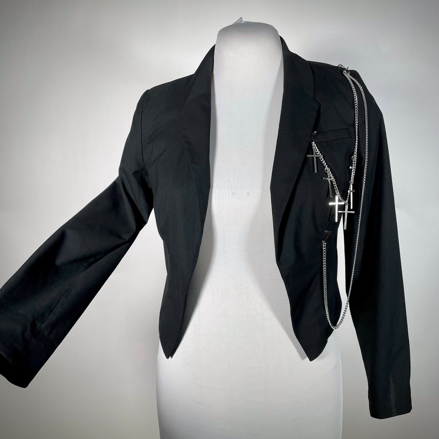 Cropped Goth Rock Blazer w/ Chain and Crosses