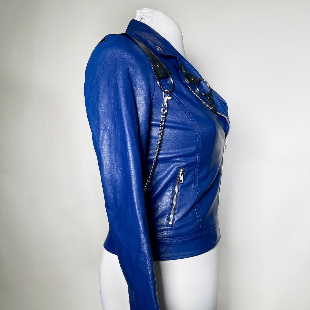 Royal Blue Moto Jacket with Rubber and Chain Harness