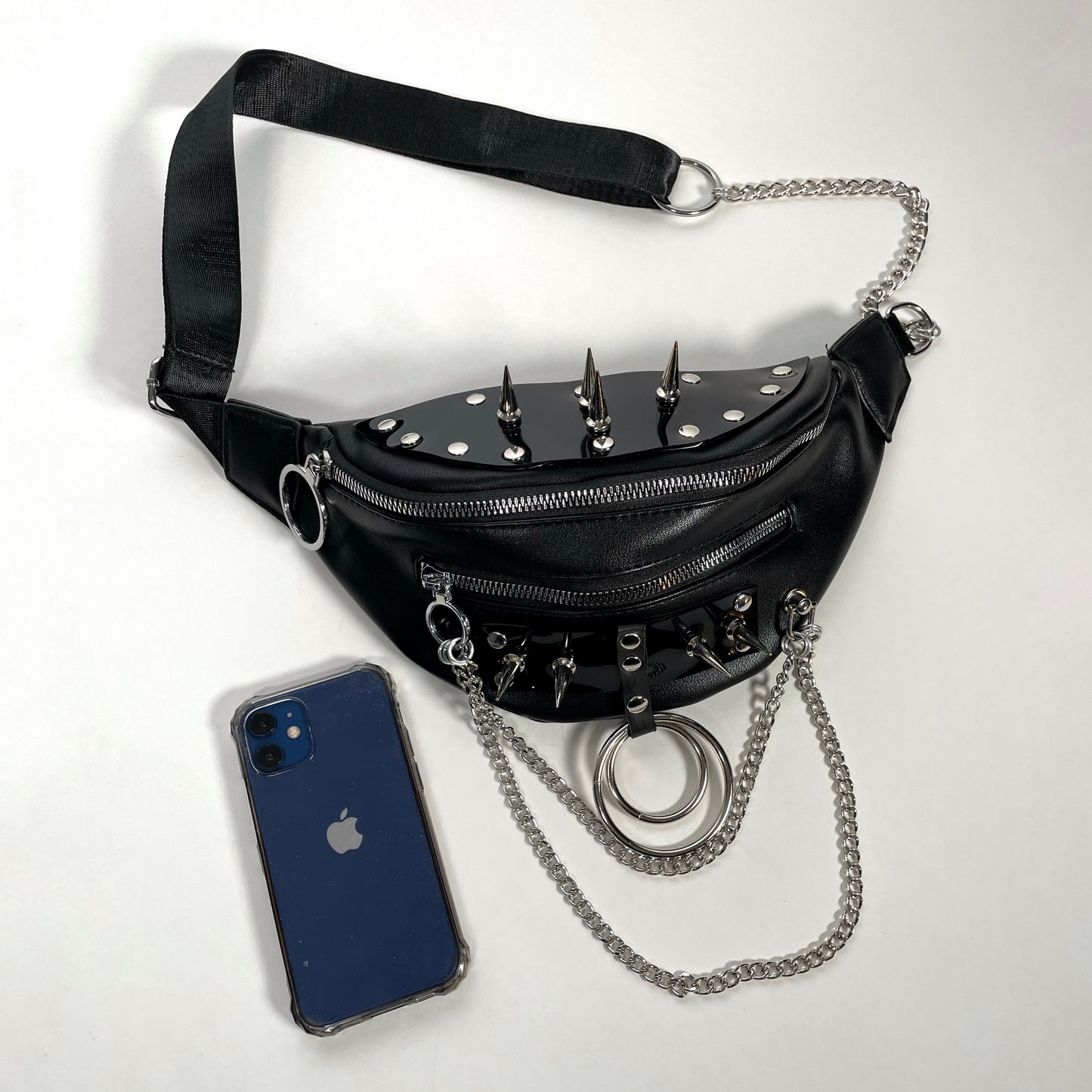 Crossbody "Fanny-Pack" Bag with PVC, Spikes, O-rings and Chains