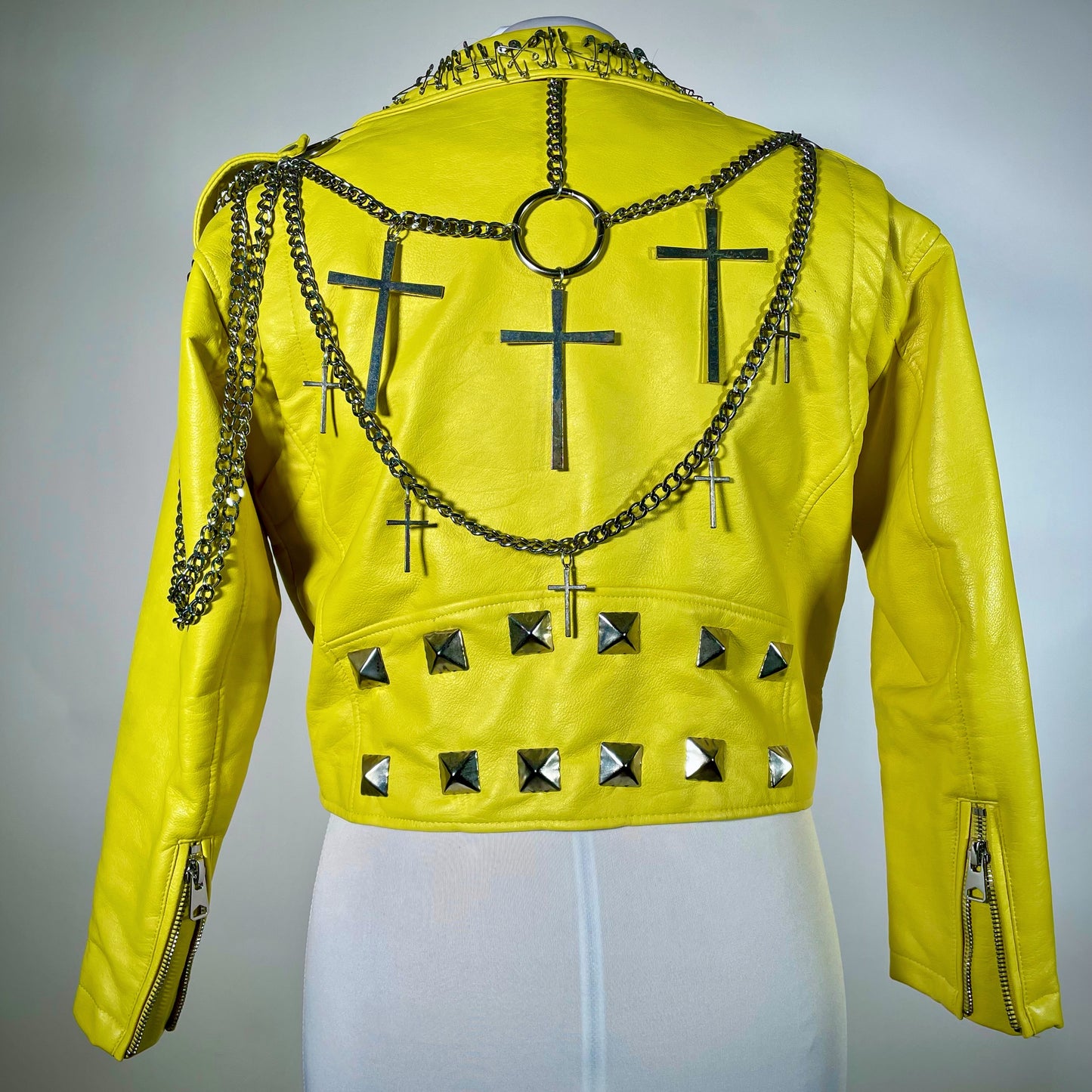 Yellow Pleather Moto Jacket w/ Metal