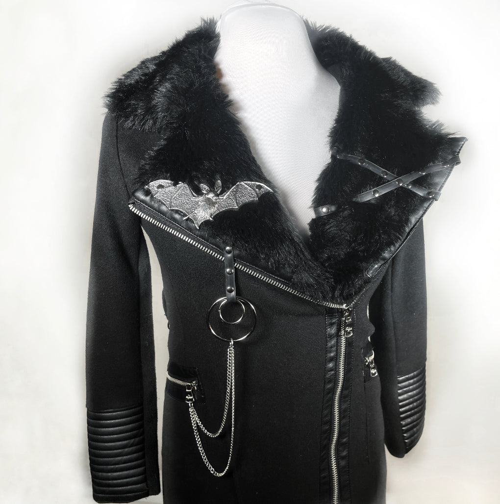 Faux Fur Collar Goth Moto Winter Coat