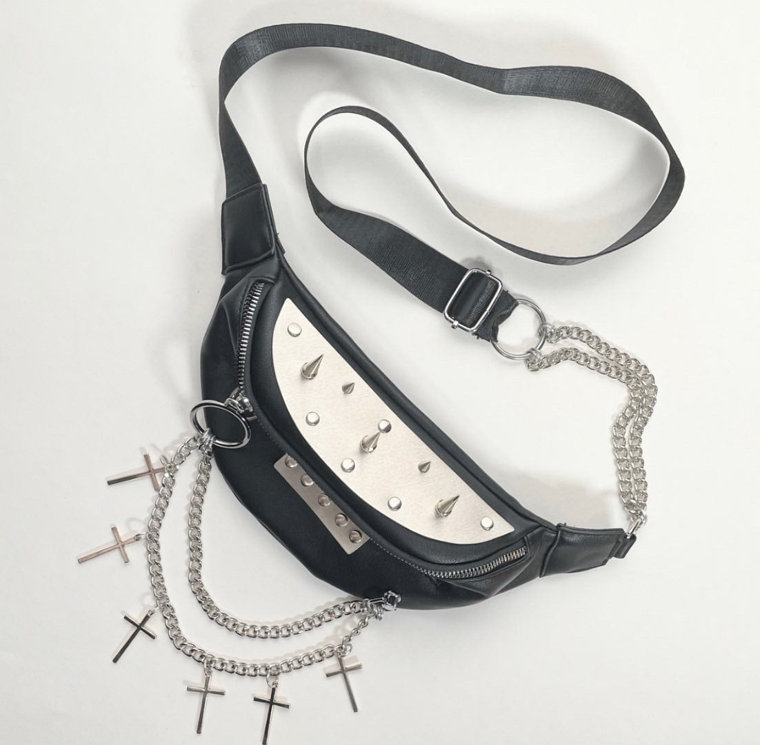 Crossbody "Fanny-Pack" Bag with Metal, Spikes, Chains and Crosses