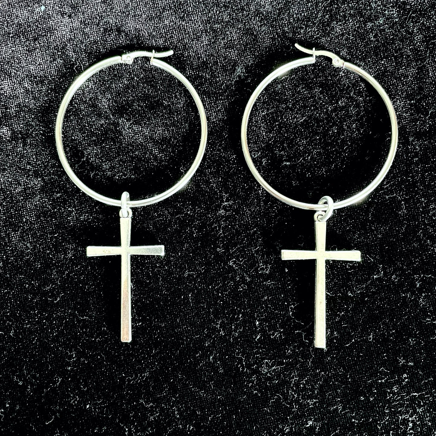 O-ring cross earrings tradgoth goth industrial witch occult punk deathrock 