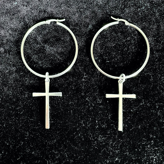 O-ring cross earrings tradgoth goth industrial witch occult punk deathrock 