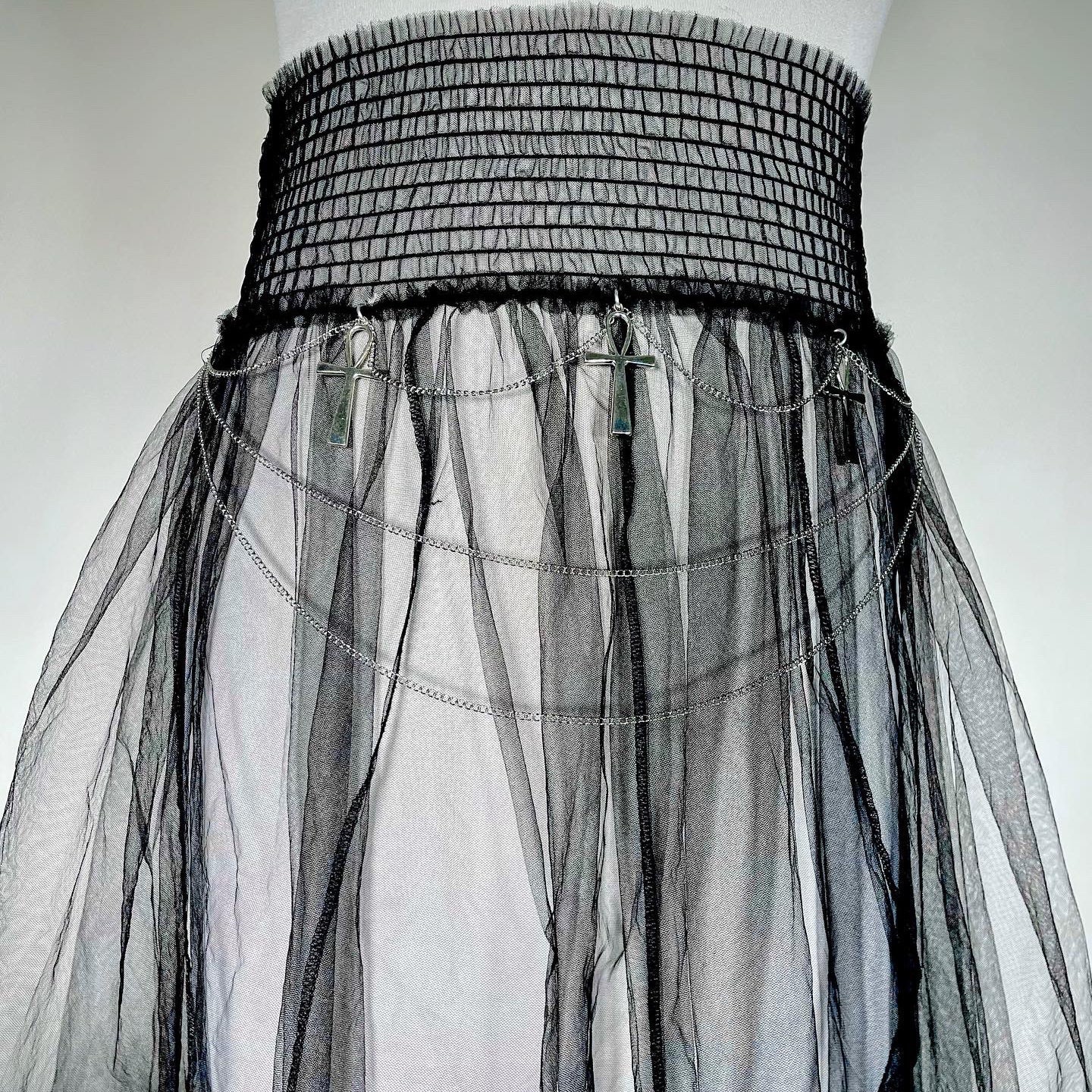 Sheer Tulle Maxi Skirt with Ankhs and Chains