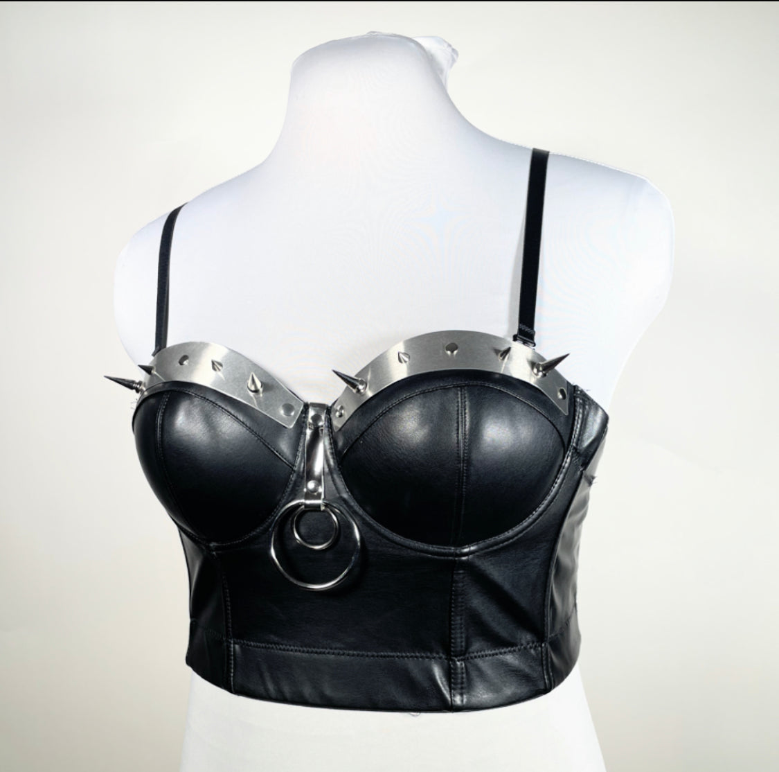 Black Pleather Metal Plate Bustier With O-ring