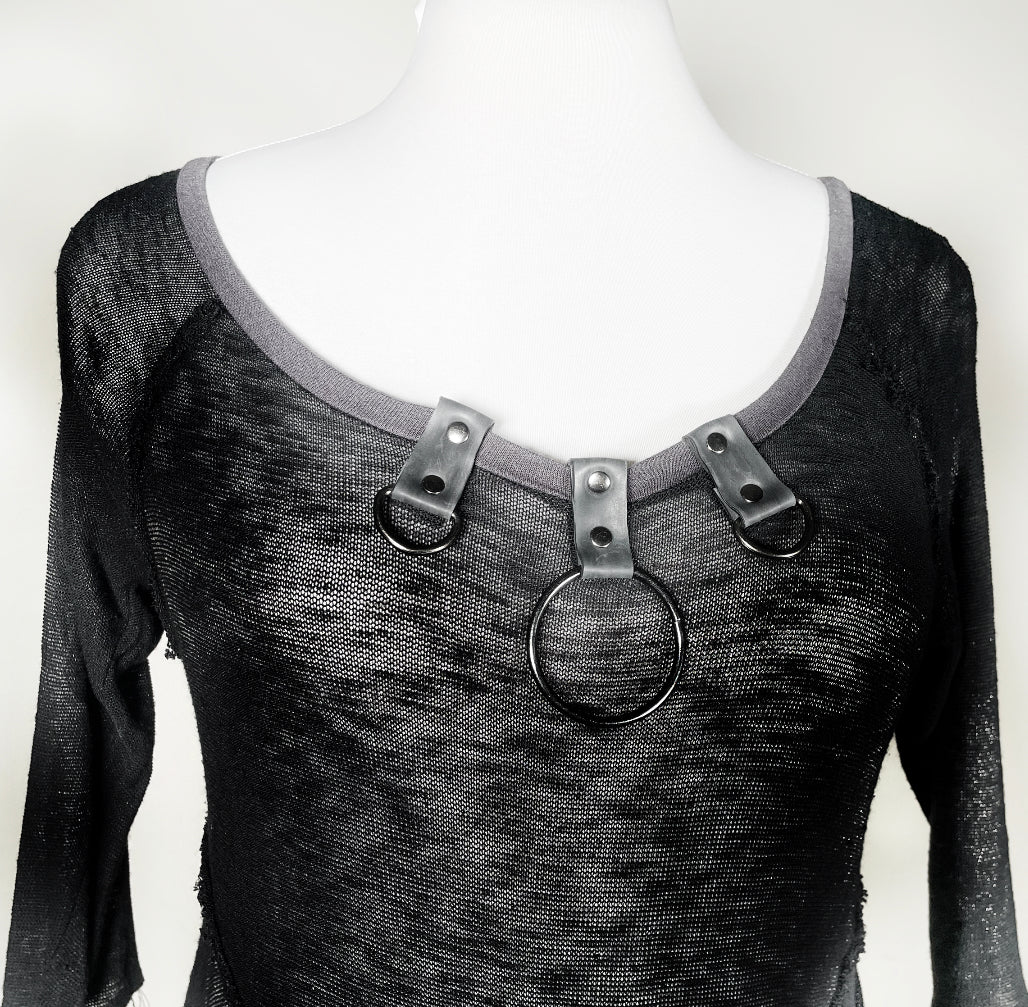 Black Sheer Sweater Tunic/Micro-dress with O-rings
