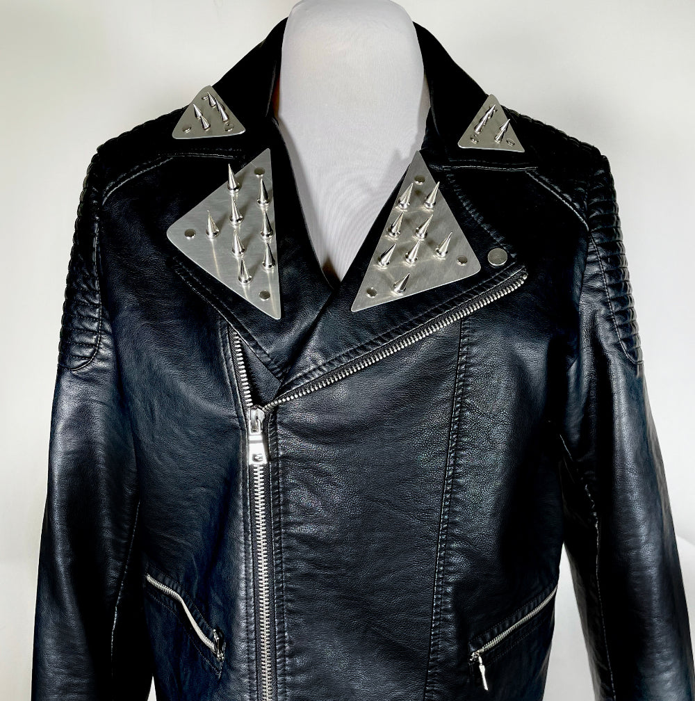 Men's Metal Plate with Spikes Moto Jacket