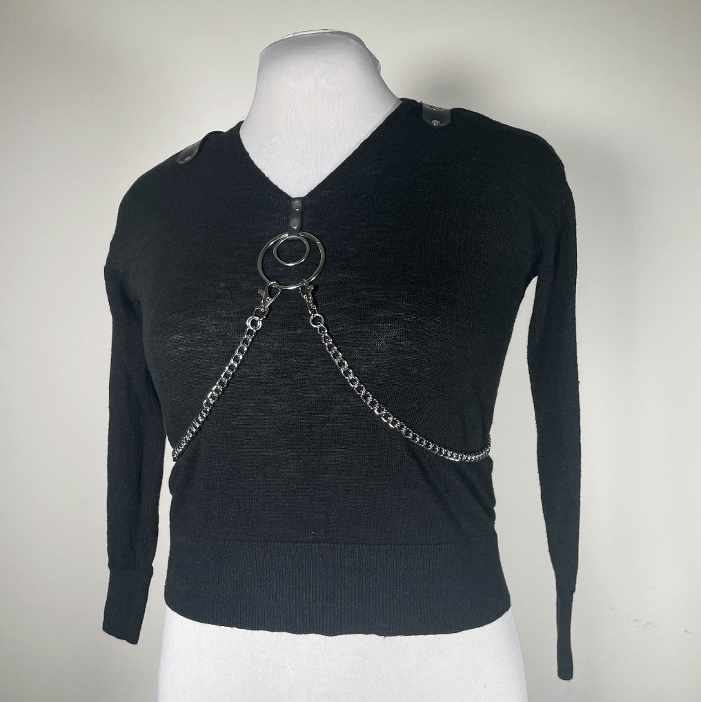 Black Sweater with Harness Straps and Chains