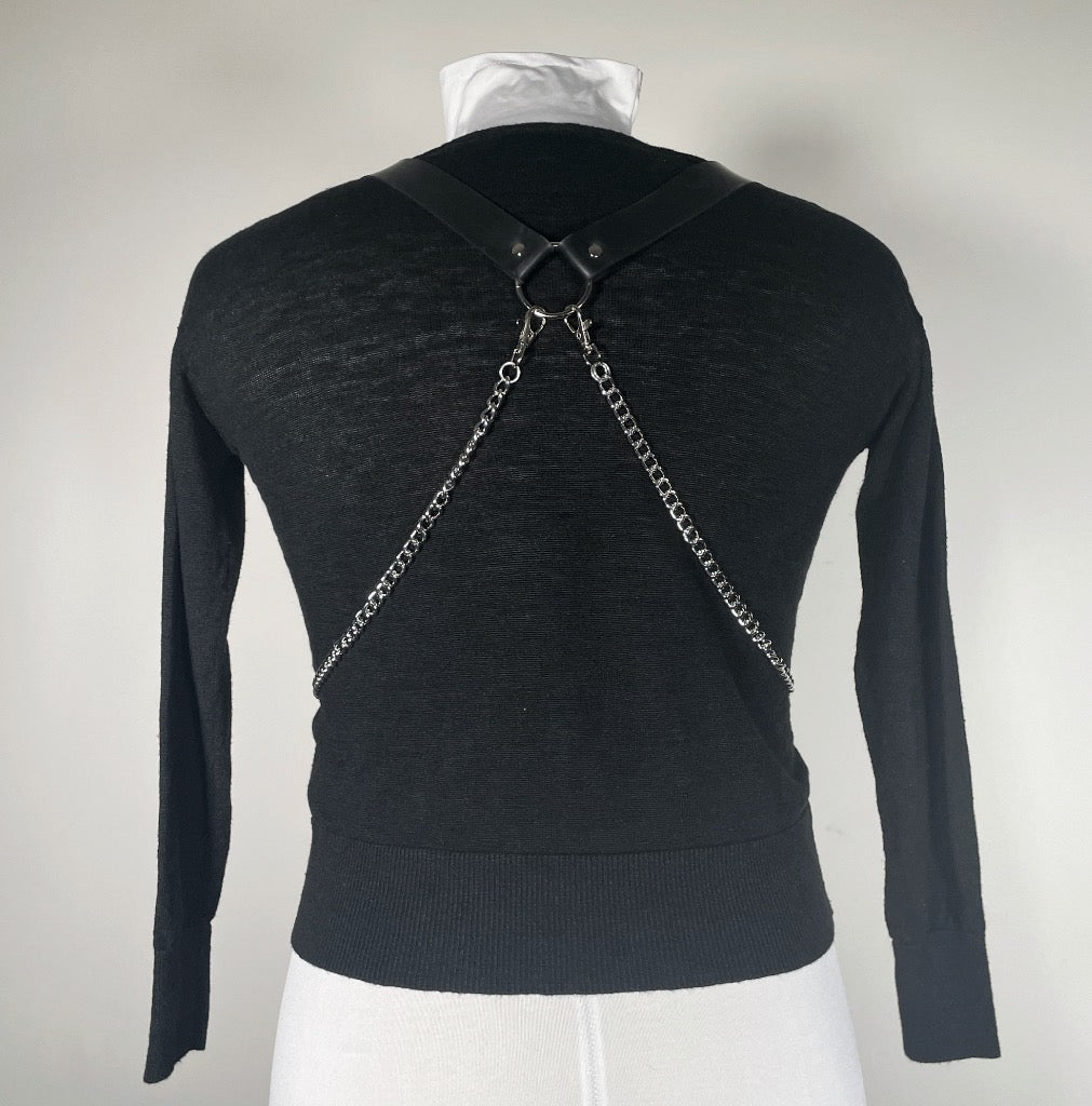 Black Sweater with Harness Straps and Chains